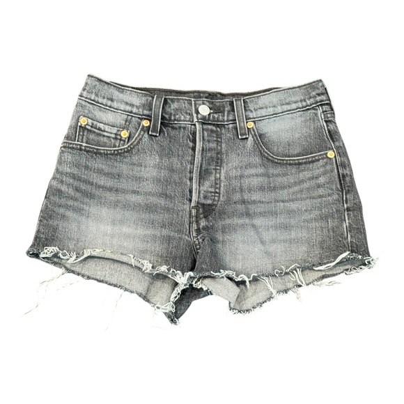 Levi's Denim Shorts Frayed Hem Black Gray Wash Button Fly Casual‎ Size 25 - Picture 1 of 6